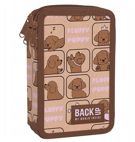 Goldkids - Federmäppchen 3 Fächer - Mäppchen für Mädchen - Federmappe 3-Fach Federtasche Gefüllte Schüleretui Schulmäppchen und Hausaufgabenheft - Hund