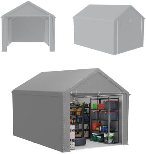 ACXIN Lagerzelt Gerätehaus Gerätezelt – Robuste Zeltgarage & Carport als Garagenzelt, wasserdichtes Aufbewahrungszelt mit Stahlrahmen und PE-Plane für Garten, Werkzeuge, Auto (Grau, 3m x 4m)