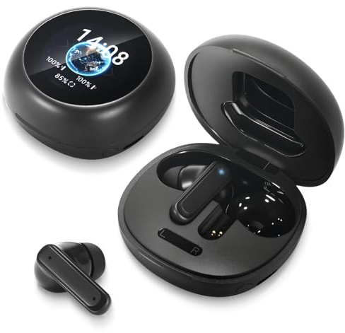 Canareen Noise Cancelling Earbuds with Touch Screen for iOS Android (Black) | Bluetooth 5.4，HIFI Stereo Sound, 6 EQ Modes, Compact Design, IPX7 Waterproof Earphones, Running Fitness, ANC+ENC