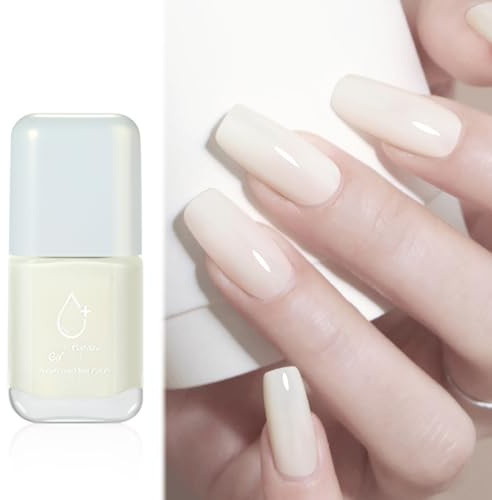 Milky White Nail Polish, Quick Dry Jelly White Nail Varnish, Water-based Peelable Sheer Neutral Nail Polish, Breathable DIY Manicure Nail Gel for Women, Chip Resistant No Need UV