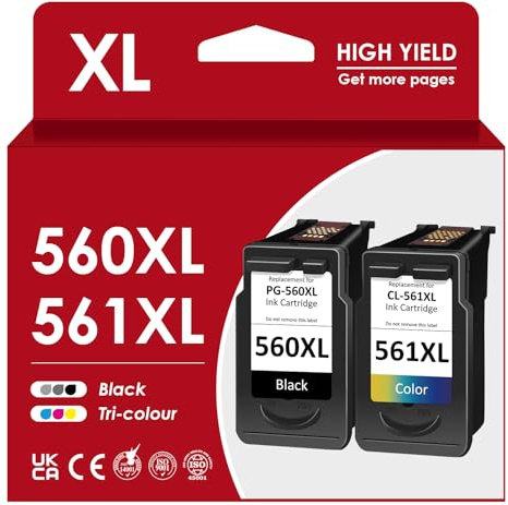 Druckerpatronen 560 561 XL, PG 560 CL 561XL Schwarz Farbe Ersatz für Original Canon Druckerpatronen 560 561XL Multipack für Canon PixmaTS5350i TS5351i TS7451i TS5350 ts5350a TS5353 TS7450a TS7451a