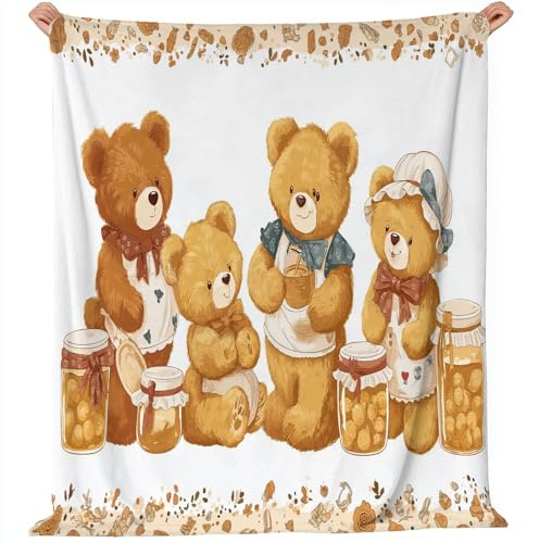 Fleece Throw Blanket Teddy Bear Cartoon Honey Pot Themed Pattern Soft Warm Sherpa Blanket for Adults Kids, Brown Throw All Season Use Cozy Plush Lightweight for Couch Sofa - 70 x 100 cm