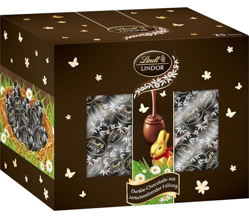 Lindt LINDOR Ei 60% | 450g Köcher mit zartschmelzender Füllung | Edelbitter Schokolade mit zartschmelzender Füllung im Beutel | Schokoladengeschenk zu Weihnachten | Edles Geschenk für Genießer