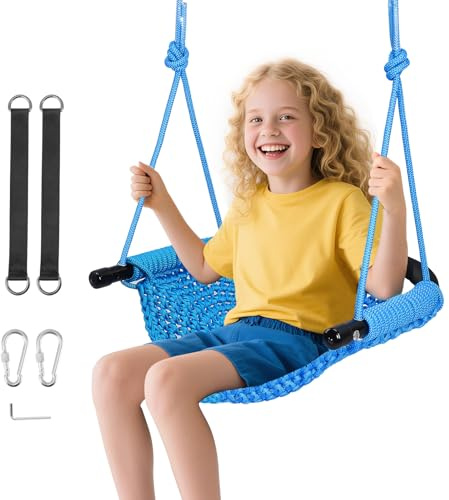 Web Chair Swing 100 cm Hängesitz, höhenverstellbar, 200 kg Tragkraft, Doppelschaukel für Baum und drinnen/draußen (Blau)