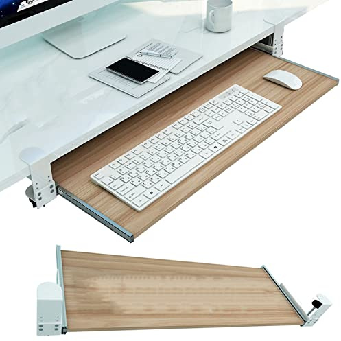 Tastaturablage aus Holz für Zuhause, Büro, Tastatur, Mäuse, Nizer, ausziehbare Tastaturschublade, mit Gleitschiene, Schwarz, 55 x 30 cm