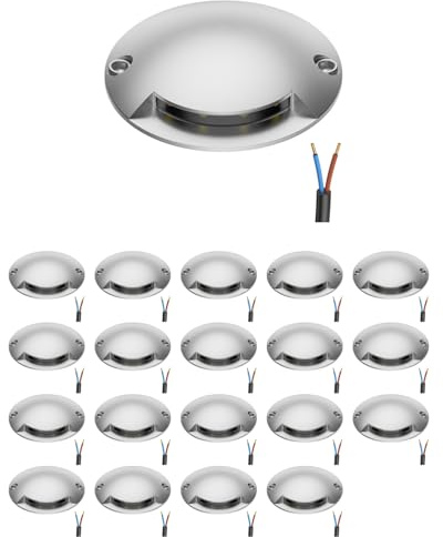 ledscom.de 20x LED Bodenleuchte, Wegmarkierung RUNDA für außen, IP67, aluminium, rund, 70mm Ø, warmweiß