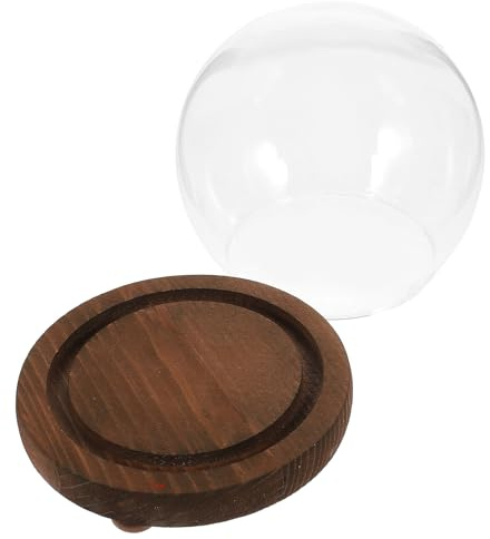 Kichvoe Cloche en Verre Ronde Transparente avec Socle Vintage, Dôme Végétal 12 Cm, Vitrine pour Fleurs Séchées et Micro-paysages Décoratifs pour Jardin Intérieur