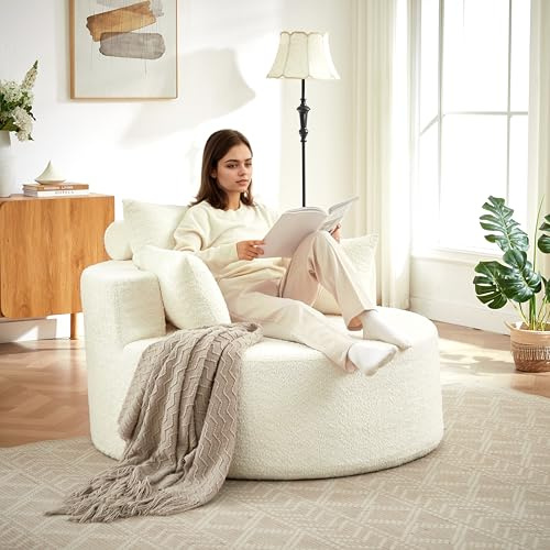 Bladez Chenille Schaumstoff Einzelsessel – Moderner Schlafsessel ohne Montage, Flauschiger Relaxsessel für Wohnzimmer, Schlafzimmer, Lounge & Vorführraum Keine Montage Weiß-A