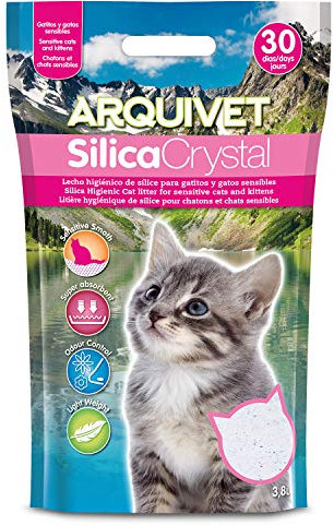 Arquivet Arena aglomerante Silica Crystal para Gatitos 3,8L - Lecho higiénico para Gatitos, felinos, Kitten, Cachorros - Capacidad Absorbente - Ayuda a Eliminar olores y bacterias