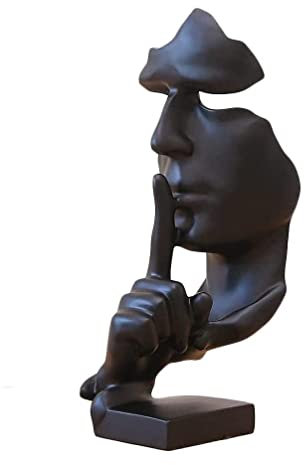Moderne und einfache Skulpturen The Thinker Statue, Silence is Gold Keep Silence Statuen und Figuren, Schreibtisch-Dekoration für Büro und Zuhause (schwarz)
