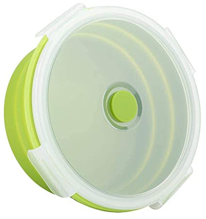 FTVOGUE Scatola da pranzo pieghevole rotonda in silicone da 800 ml (verde erba)