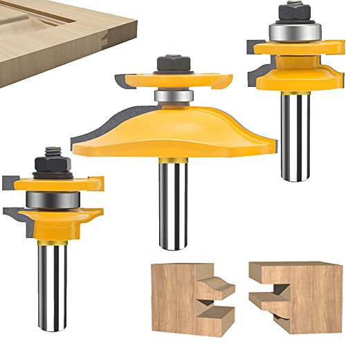 MAYLINE 3PCS Router Bit Set 1/2-Inch Shank, Raised Panel Cabinet Door Round Over Router Bit Set, Groove Tongue Wood CNC Milling Cutter Tool with Back-Cutter(Silver)