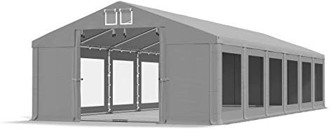 Das Company Transparente Fenster Partyzelt mit Bodenrahmen 6x12m wasserdicht grau Zelt 580g/m² PVC Plane Solide Gartenzelt Summer Floor SD/MS