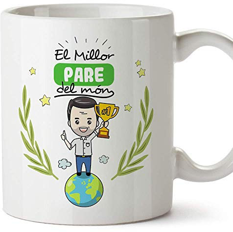 MUGFFINS Taza Padre (En Catalán) El Millor Pare del Món Taza Desayuno/Idea Regalo Día del Padre. Cerámica 350 mL
