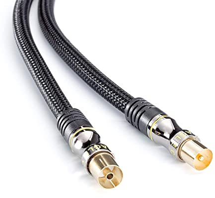 Eagle Cable by INAKUSTIK – 10038016 – Deluxe Koax-Antennenkabel (m -> w) | für hochauflösende HDTV-Fernsehformate entwickelt | 1,6m in Schwarz | 100 dB - 3-fache Abschirmung | mit Geflechtschirm
