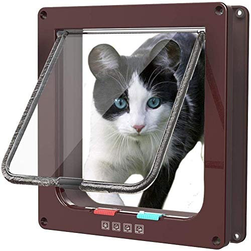 Katzenklappe, Magnetische Pet Tür mit Rotating Vier-Wege-Lock, DREI Größen Weiß und Brown-steuerbare Zugangsrichtung Pet Tür, Geeignet für Katzen und Welpen (S,Brown-M)