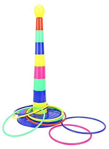 Ringwurfspiel, 8 Ringe Kunststoff Säule Indoor Outdoor, Kinder Spielzeug, für Familien Gartenparty Kindergeburtstag Freizeitunterhaltung