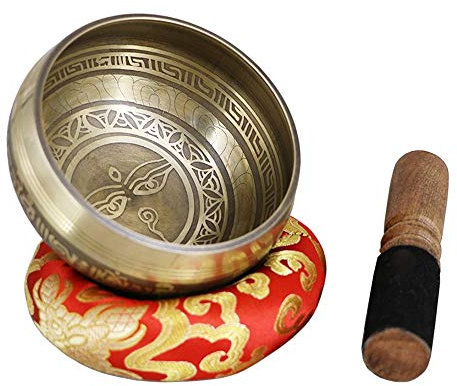 Gandhanra Klassische nepalesische Klangschale mit tibetischem Buddhismus, Mantra/Symbol, tibetische Klangschale, Meditation, Chakra, Heilschale, 9,5 cm