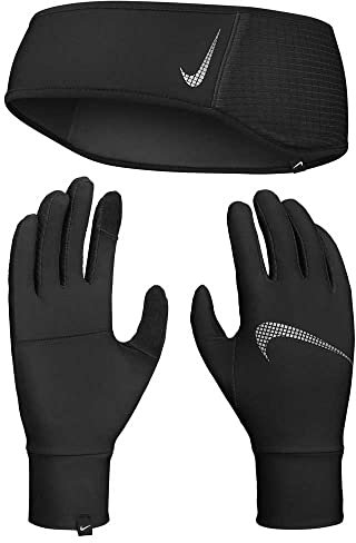 Nike Herren Essential Handschuh Stirnband Set, 082 Black/Black/Silver, XS/S