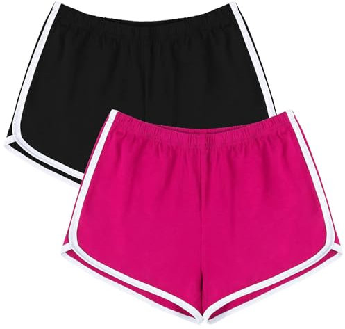URATOT Lot de 2 shorts de sport en coton pour le yoga, la danse, l'été, Noir, rose vif, Taille XL