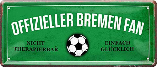 schilderkreis24 - Blechschilder Hier wohnt EIN Bremen Fan Deko Metallschild Schild Artikel Geschenk zum Geburtstag oder Weihnachten 28x12cm