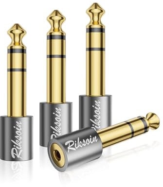 RIKSOIN Klinke Adapter 3,5mm auf 6,35mm 4 Stück, 6,35 Klinkenstecker Adapter auf 3,5 Klinke kopfhörer Adapter [Vergoldete,Hi-Fi Sound] für Kopfhöre, Lautsprecher, Keyboard, E-Gitarre/Klavier