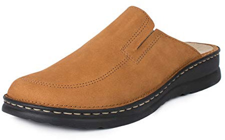 Jürgen Hirsch Sabots en cuir Ergo 04 pour homme, semelle ergonomique interchangeable avec rembourrage doux au niveau du talon, marron, 43 EU