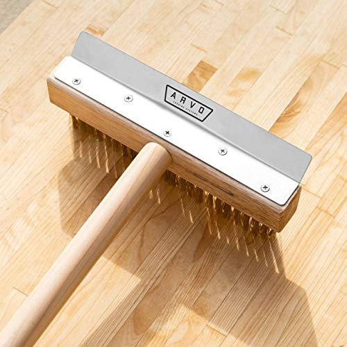 Harrier ARVO Pizza Oven Brush - Heavy Duty Wire Bristled Cleaning Brush | Barbeque Pizza Oven Grill Brush With Scraper | Long Wooden Handle | Pizza Oven Accessories