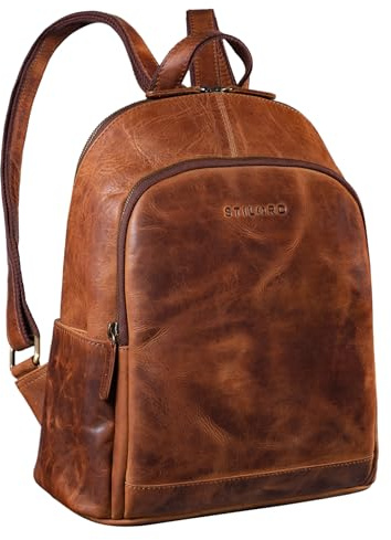 STILORD Porter Vintage Daypack Leder Rucksack Retro Backpack für MacBook 13 Zoll Moderner Tagesrucksack für Büro Arbeit Reise Rucksack Echtleder Farbe:schwarz