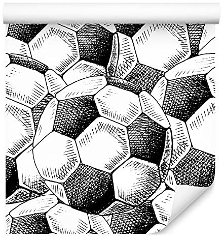 Muralo Vlies Tapete 10m Tapeten Rollen Jugend FUßBALL Skizze Sport Dekor Vliestapete 1000 x 53cm Wand Tapete Wohnzimmer Schlafzimmer Moderne Wanddeko Wand Dekoration