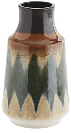 Vase Blumenvase aus Buntem Steingut grün Creme braun H 23,5 cm Scandi Boho Ethno Madam Stoltz