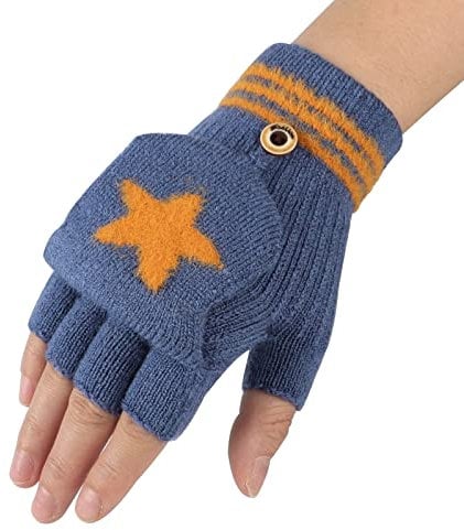 JIAHG Kinder Halbfinger Handschuhe Fingerlose Fäustlinge Warm Mehrfarbige Strickhandschuhe Fingerhandschuhe mit Flip Top Mädchen Jungen Herbst Winter Bedarf
