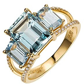 KnSam Frau Ring, Eheringe Rosegold Quadratischer Aquamarin-Ring 18 K Gelbgold Ehering Frau Mädchen Mit Aquamarin Gold