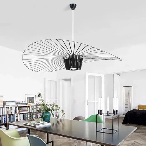 Vertigo Lampe 80/100/120/140/170/200cm Pendelleuchte Vintage Hängelampe Modern Hut Wohnzimmer Kronleuchter (Licht Höhenverstellbar) Fiberglas/PU Hut Lichter E27 für Restaurant Schatten,Schwarz,80cm