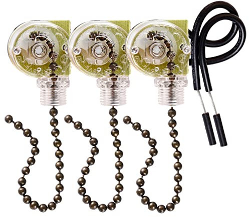 Topbuti 3 Pack Ceiling Fan Switch Zing Ear ZE-109 Two-Wire Light Switch, Wall Lights Pull Chain Switch Control Replacement with Pull Chain for Ceiling Fan Light, Wall Lamps, Cabinet Light