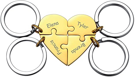 MeMeDIY 4 PCS Mom Big Sister Personalized Heart Jigsaw Puzzle Keychain Customized for BFF Girlfriend Stainless Steel Lovers Set Jewelry Gold