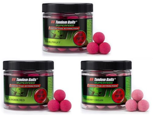 Tandem Baits Karpfen Futter Angelfutter Pop Ups Boilies Zig Rig Chod Rig SuperFeed Fluo Pop-Up 3-er Set 16 mm 70 g Flavour Mix Robin Red