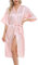 Lovasy Bademantel Damen Satin Japanisch Kimono Jacke Damen mit Gürtel Sexy Morgenmantel Leicht Pyjama für Hochzeit Braut Party,Rosa,XL