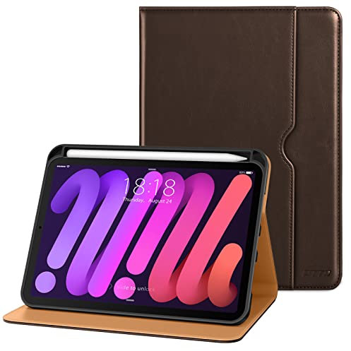 DTTO for iPad Mini 7th (A17 Pro) 2024/iPad Mini 6th Generation Case 2021 8.3 Inch, Premium Leather Business Folio Stand Cover for Mini 7/6 with Pencil Holder-Multiple Viewing Angles, Dark Brown