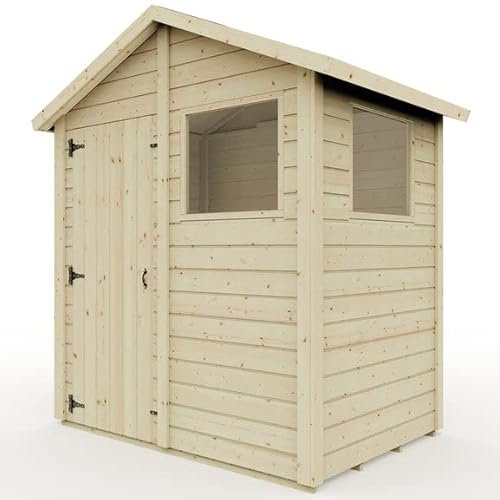 Everest Garden Shed with Apex Roof and Windows - 4ft x 6ft | Untreated, High Grade Redwood Smooth Planed Timber, 12mm Thickness, 32mm Framework
