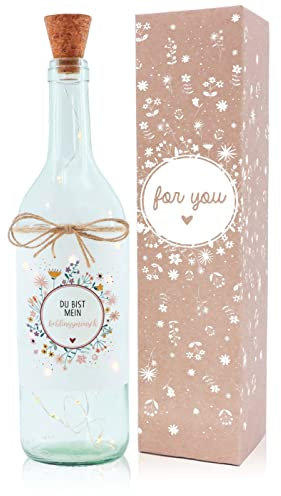 OWLBOOK Lieblingsmensch Blumen Flaschenlicht personalisiert Geschenke für Frauen Geschenkideen für beste Freundin Kollegin Mama Oma zum Geburtstag Ostern Weihnachten