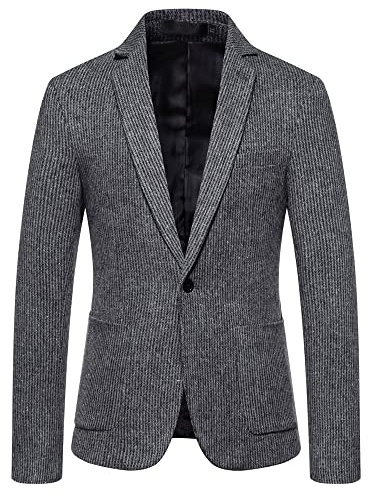 Tweed Anzug Herren Einfachheit Retro Einfarbig Longsleeve Anzug Herren Slim Fit Revers Eine Taste Mit Taschen Blazer Herren Business Casual Arbeit Anzug Jacke Männer B-Grey2 3XL