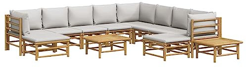 vidaXL 12-TLG. Garten-Lounge-Set mit Hellgrauen Kissen Bambus