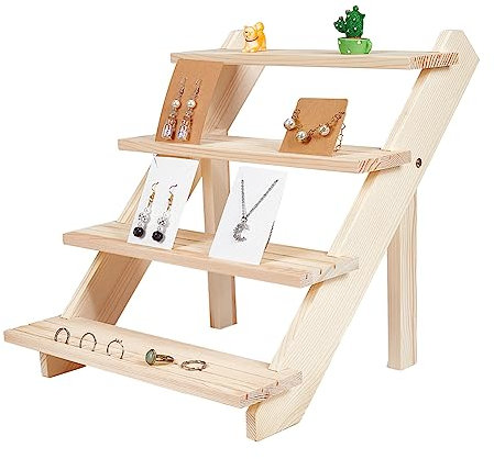 nbeads Présentoir de Boucles d'oreilles en Bois à 4 Niveau, Présentoir de Carte de Bijoux au Détail Personnalisé Portable Boucle d'oreille Anneau Organisateur Support Vitrine Bijoux Collection
