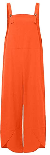 Générique Arbeitsoverall, rot, Damen, modisch, lässig, einfarbig, Taschenromper, lang, Playsuit Strap Button Jumpsuit (Orange, XXXXXL)