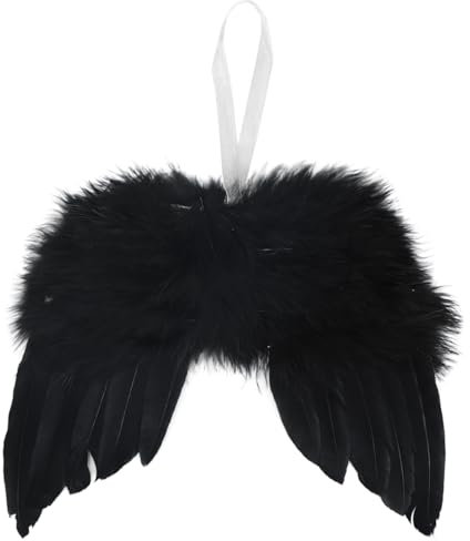 10 Stück schwarze Engelsflügel für Weihnachtsbaumschmuck, 16 × 14 cm hängende Engelsfederflügel, Vintage-weiße Feder zum Basteln, DIY, Weihnachtsdekoration, Zuhause, Hochzeit, Requisite, Party-Dekor
