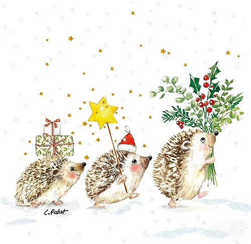 20 Servietten Weihnachten Winterwanderung der Igel als Tischdeko. Papierservietten mit Motiv. Auch für Decoupage und Serviettentechnik 33x33cm