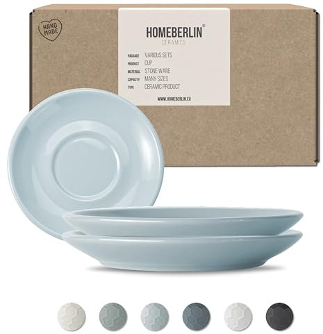HOMEBERLIN Untertassen Set | passend für 200ml Design Cappuccino Tassen Set | Untertasse aus hochwertigem Steingut | 100% Handfertigung | Saucer (2pcs, Light Blue)