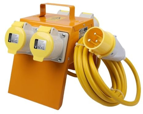 CONNEXION 4-Way Splitter Box, 110V Power Distribution Junction Box, 4 Outlets IP44 rated 16 Amp panel sockets 32A plug with 2.5mm 5 Metres Cable for Worksites (4-Way 32A Plug 2.5mm 5m)