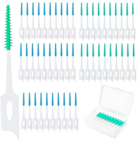Maoerdental 300 scovolini interdentali a doppio uso in morbido silicone, usa e getta, per una pulizia efficace dei denti (200 pezzi verde + 100 pezzi blu)